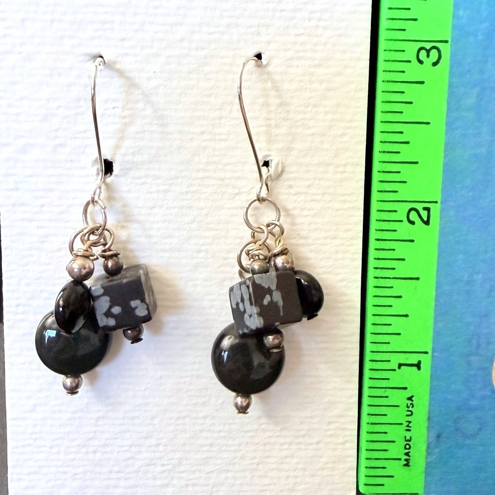 Onyx Obsidian Earrings New Handmade Stephanie Aune Black Snowflake Dangle J3054